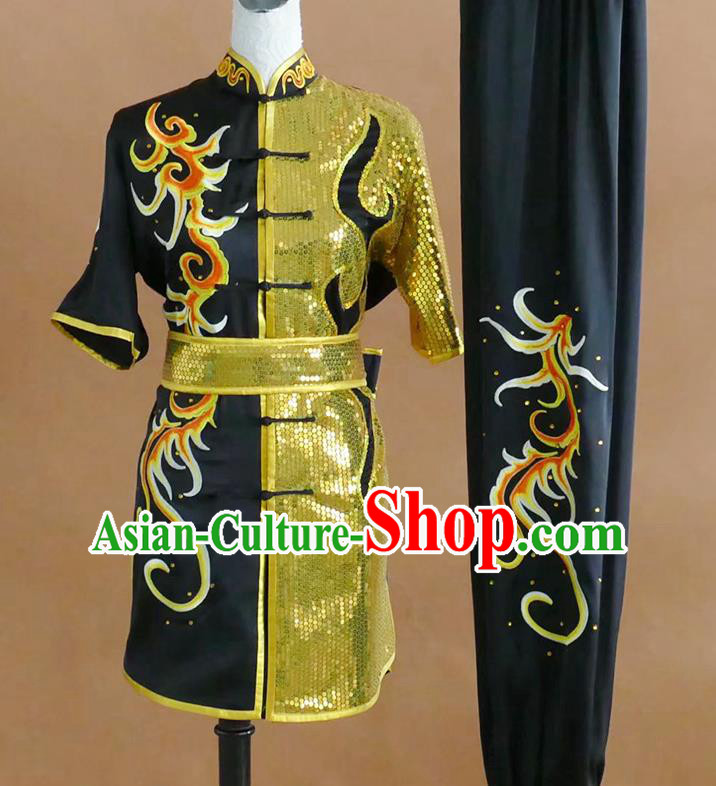 China Martial Arts Outfit Changquan Performance Costume Wushu Tournament Embroidered Clothing Kung Fu Competition Black Uniform