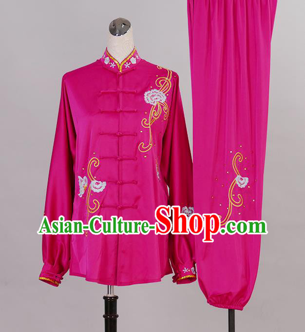 Chinese Female Tai Chi Megenta Suit Martial Arts Clothing Taiji Quan Training Uniform Wushu Competition Clothes