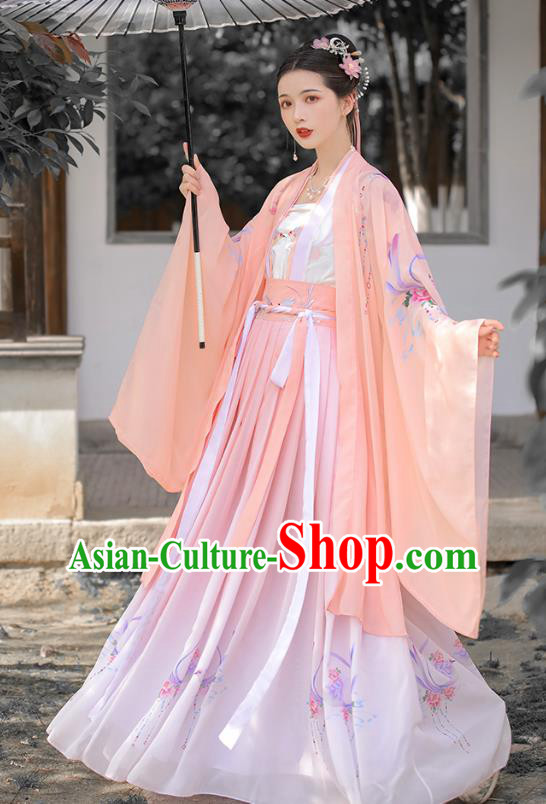 China Song Dynasty Woman Garment Costumes Traditional Hanfu Dresses Ancient Princess Pink Clothing