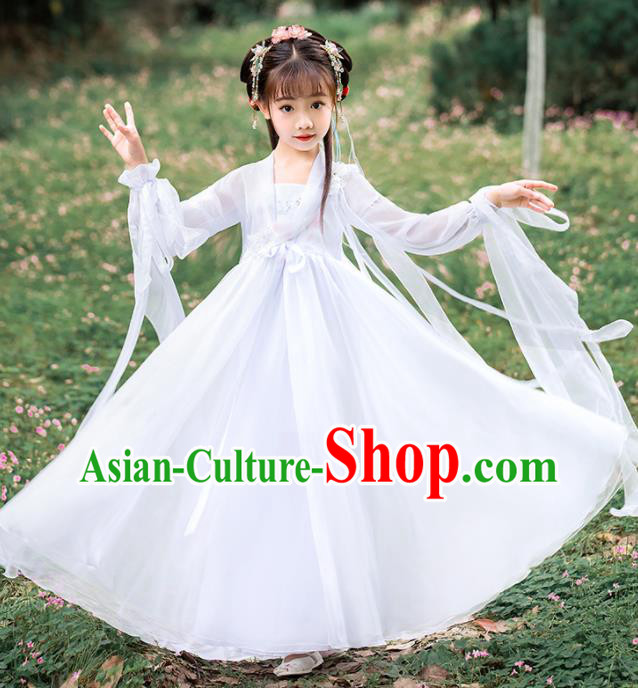 Children Day Performance Clothing China Ancient Fairy White Dress Girl Hanfu