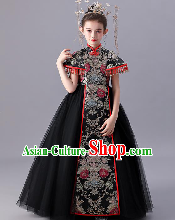 Girl Catwalks Black Dress Children Day Performance Clothing China Traditional Stage Show Costume
