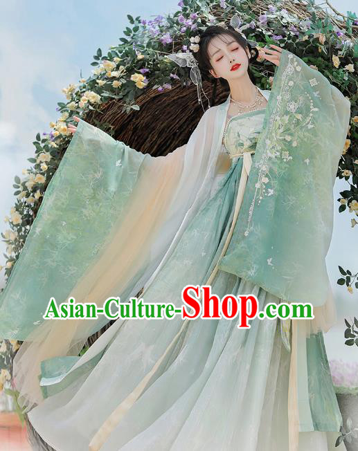 China Tang Dynasty Princess Clothing Traditional Embroidered Green Hanfu Dress Ancient Fairy Costumes