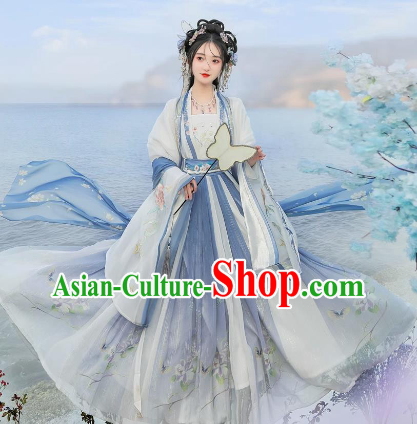 China Song Dynasty Royal Princess Clothing Traditional Ruqun Blue Hanfu Dress Ancient Fairy Costumes