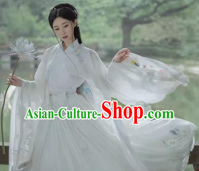 Traditional White Hanfu Dress Ancient Chinese Swordswoman Costumes Ming Dynasty Princess Clothing
