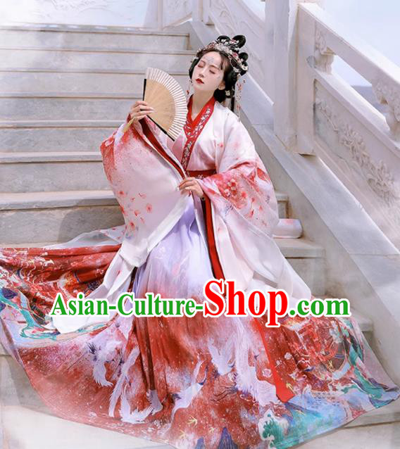 Ancient Chinese Goddess Costumes Jin Dynasty Princess Clothing Traditional Printing Hanfu Dress