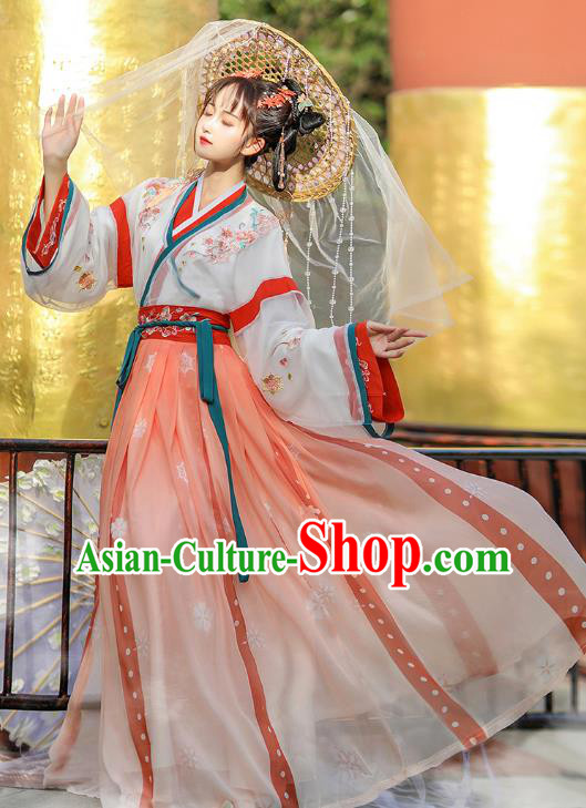 Chinese Traditional Embroidered Hanfu Dress Ancient Goddess Costumes Jin Dynasty Princess Clothing