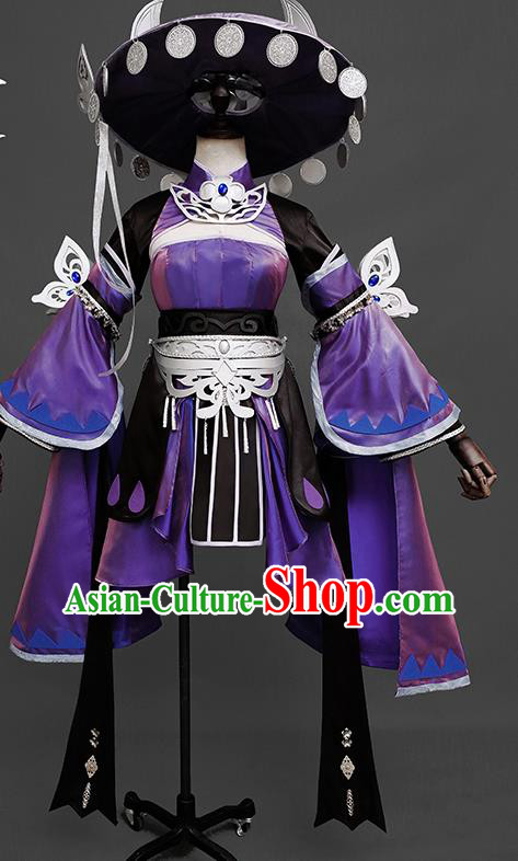 Cosplay Five Deadly Venoms Lady Garments Jian Xia Qing Yuan Ethnic Witch Clothing Ancient Swordswoman Costumes and Headdress
