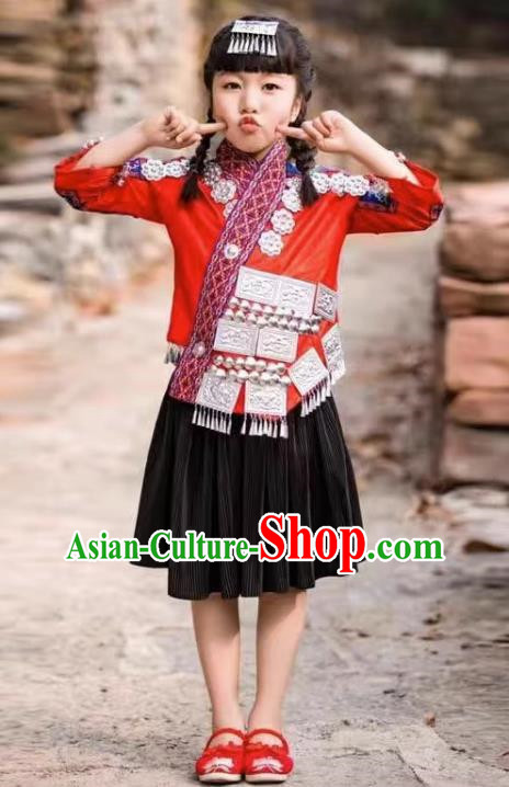 Miao Costume Girls  Headdress Collar Hani Children Costumes For Travel And Photography For Children National Costumes