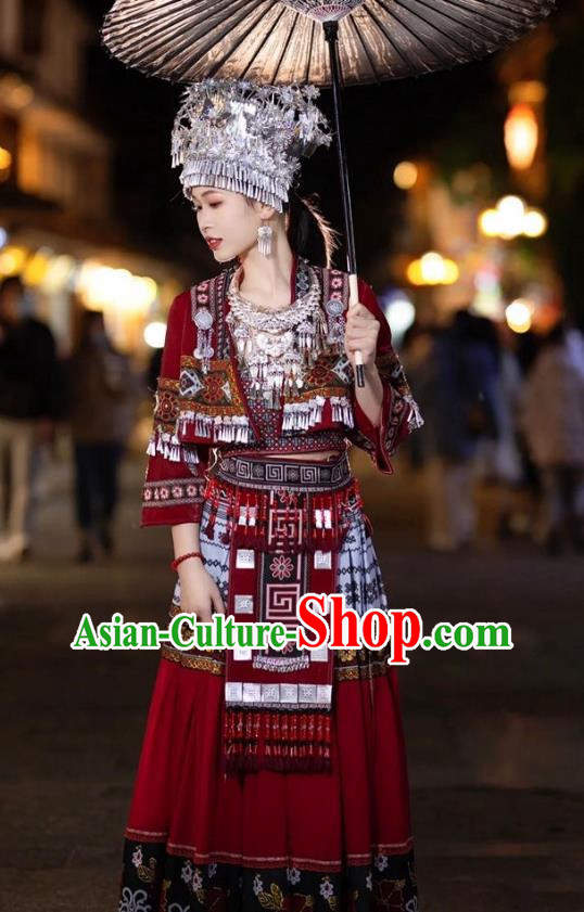 Miao Costume Accessories Set Tujia Minority Red Stage Costume