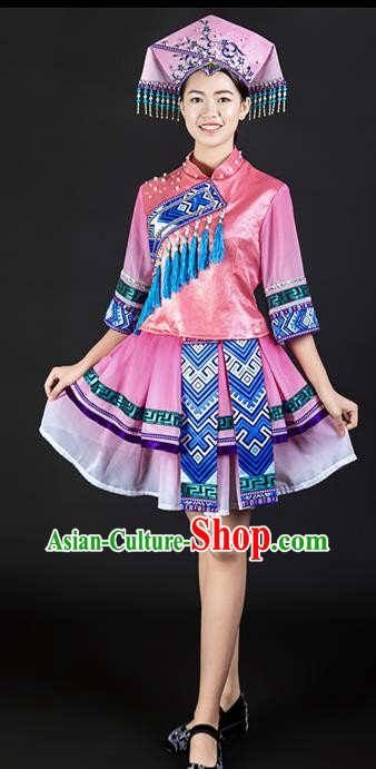 Pink Suit Ethnic Minority Clothing Zhuang Costume Double Skirt