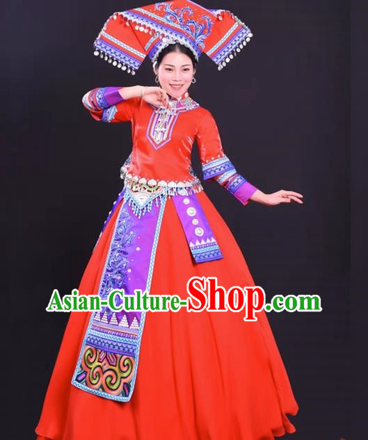 Zhuang Red Costume Hostess Costume Solo Performance Costume Big Swing Skirt Female Suit