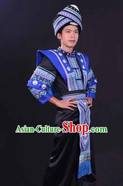 Zhuang Men Costume Host Costume Solo Performance Costume Black Men Suit
