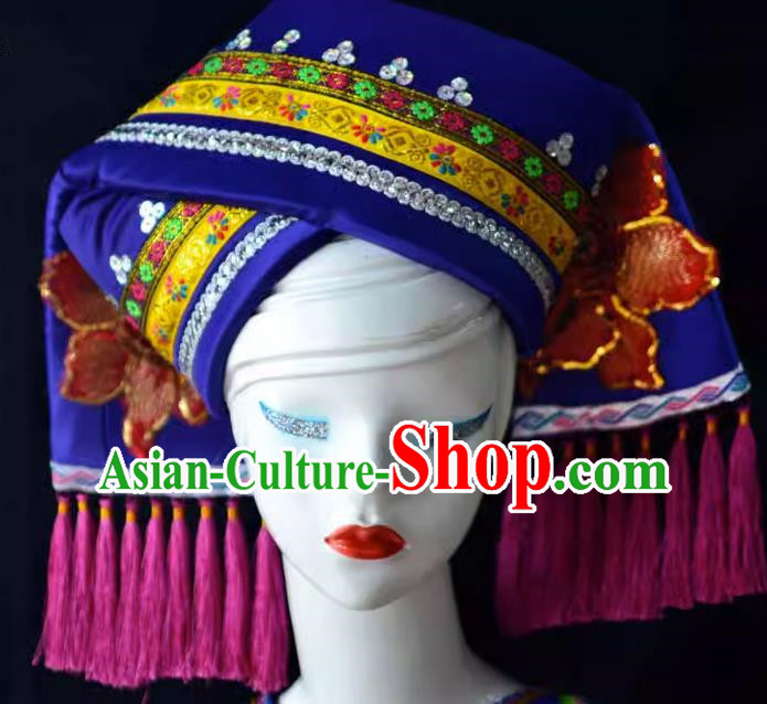 Guangxi Women Adult Minority Performance Hat Zhuang Nationality Folk Song Advanced Embroidery Handmade Headwear