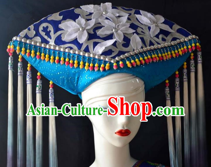 Guangxi Women Adult Minority Performance Hat Zhuang Nationality Folk Song Advanced Embroidery Handmade Headwear