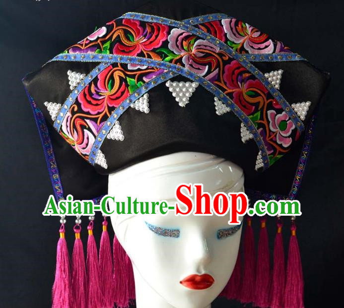 Guangxi Women Adult Minority Performance Hat Zhuang Nationality Folk Song Advanced Embroidery Handmade Headwear