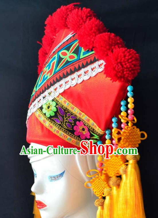 Guangxi Women Adult Minority Performance Hat Zhuang Nationality Folk Song Advanced Embroidery Handmade Headwear
