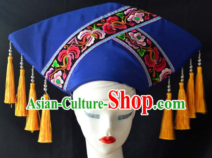 Guangxi Women Adult Minority Performance Hat Zhuang Nationality Folk Song Advanced Embroidery Handmade Headwear