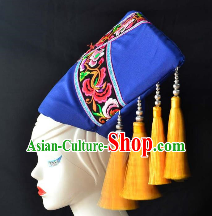 Guangxi Women Adult Minority Performance Hat Zhuang Nationality Folk Song Advanced Embroidery Handmade Headwear