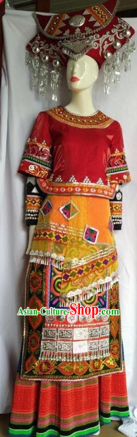Guangxi Zhuang Nationality Stage Performance Solo Etiquette Host Ethnic Minority Costume Red Dress Dress