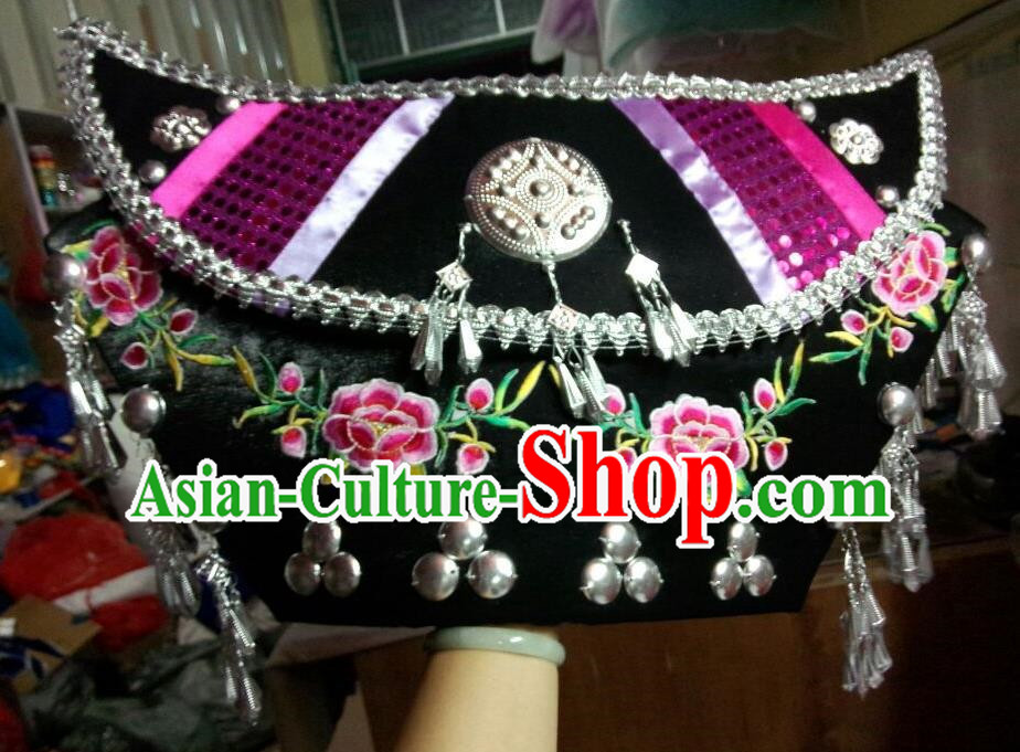 Handmade Zhuang Black With Silver Lace Hat