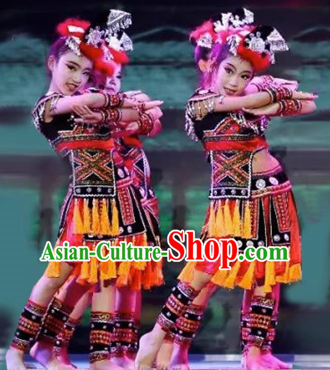 Children Dance Performance Costumes Girls Miao Zhuang Yao Minority Performance Costumes