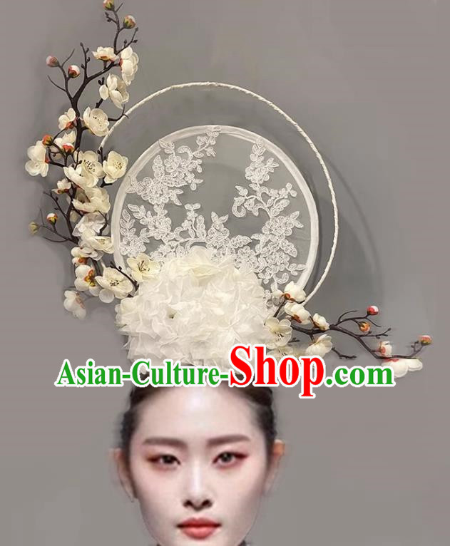 Chinese Style Blue And White Porcelain Headdress Catwalk Model Competition Exaggerated Makeup Modeling National Tide White Ancient Style Cheongsam Hair Accessories
