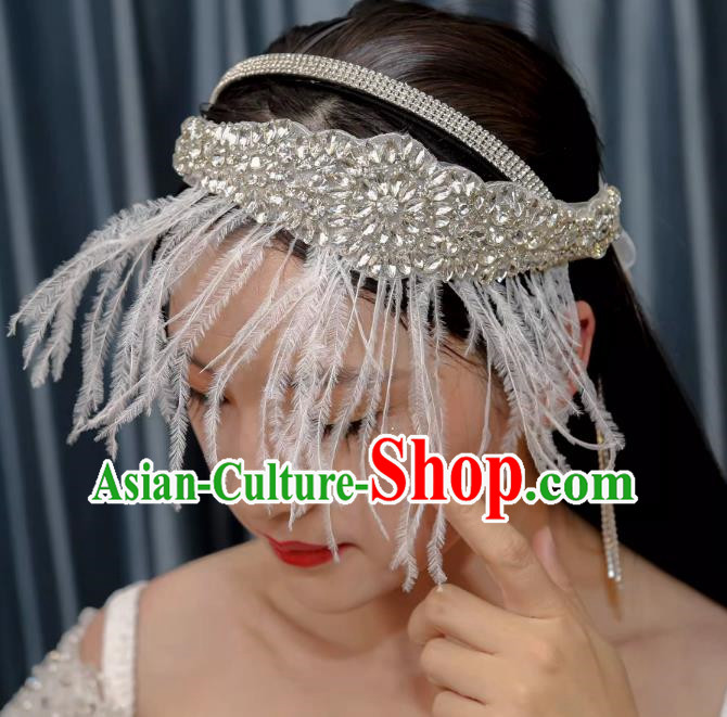 Vintage Luxury Dinner Party Feather Tassel Rhinestone Tiara Wedding Accessories Hair Accessories