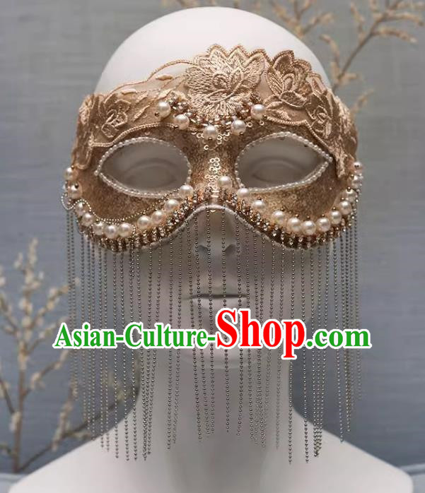 European And American Champagne Lace Retro Elegant Mysterious Mask Tassel Covering Masquerade Halloween Carnival Party
