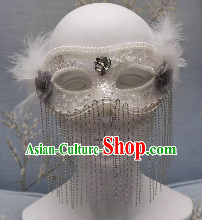 European And American White Lace Retro Elegant Mysterious Mask Tassel Covering Masquerade Halloween Carnival Party