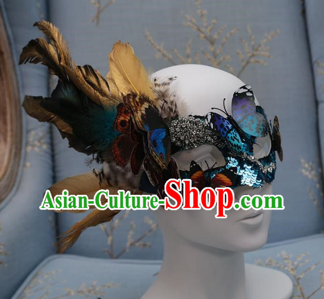 Exaggerated Venetian Green Flower Mask Feather Masked Singer Halloween Carnival Masquerade Party