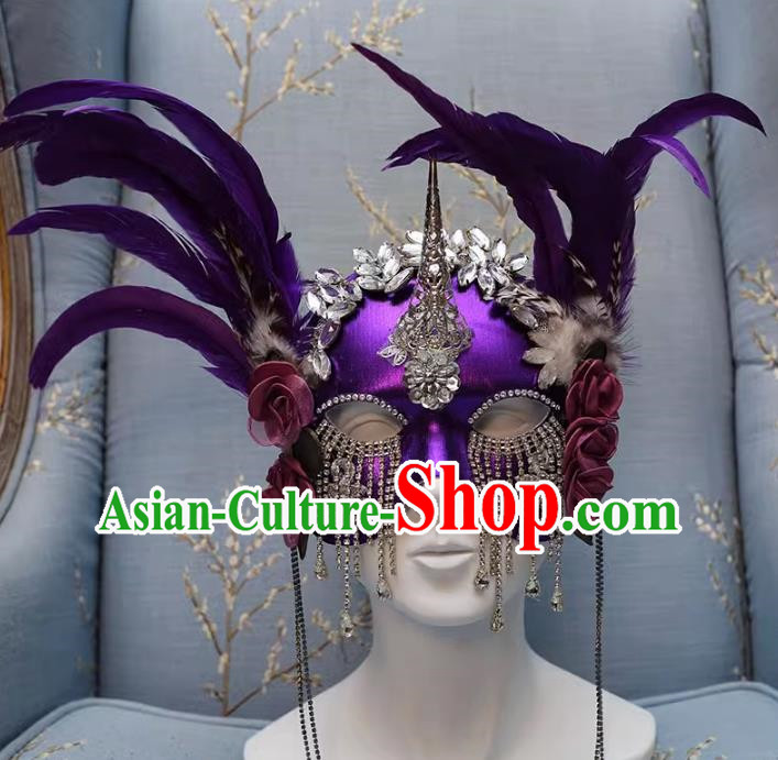 European And American Exaggerated Venetian Purple Flower Mask Feather Masked Singer Halloween Carnival Masquerade Party