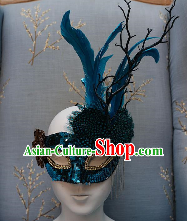 European And American Exaggerated Venice Green Flower Mask Feather Masked Singer Halloween Carnival Masquerade Party