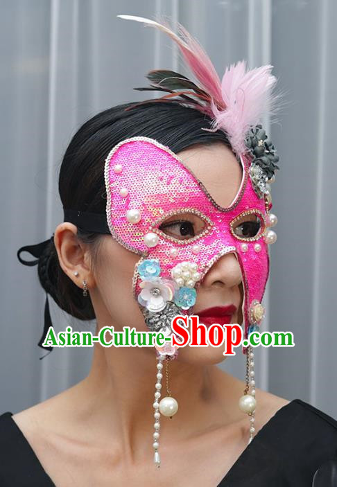 Rose Red Sequin Beaded Flower Mask Retro Elegant Masquerade Halloween Annual Meeting Party