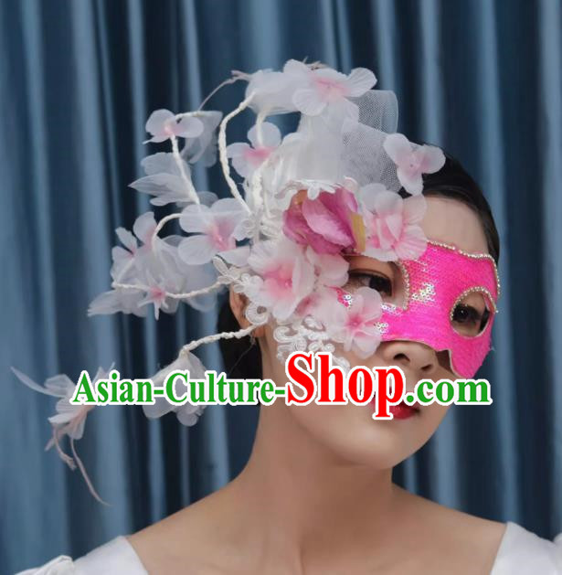 Rose Red Sequin Beaded Flower Mask Retro Elegant Masquerade Halloween Annual Meeting Party