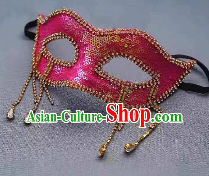 Rose Red Sequin Beaded Flower Mask Retro Elegant Masquerade Halloween Annual Meeting Party
