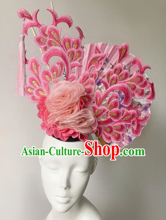 Chinese Style Blue And White Fan Shaped Porcelain Ancient Style Catwalk Model Competition Photography Exaggerated Headdress Hair Accessories