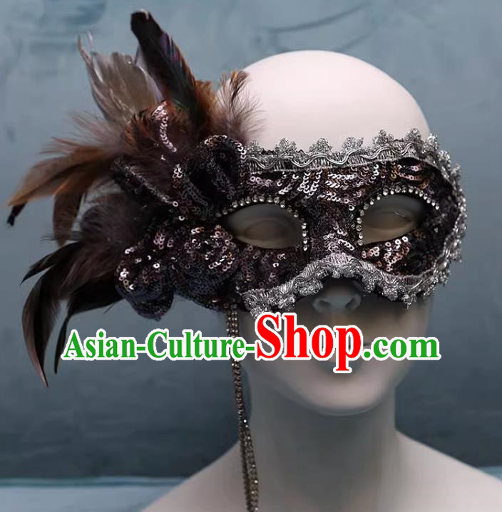 Venetian Gray Flower Mask Feather Masked Singer Halloween Carnival Party Mask