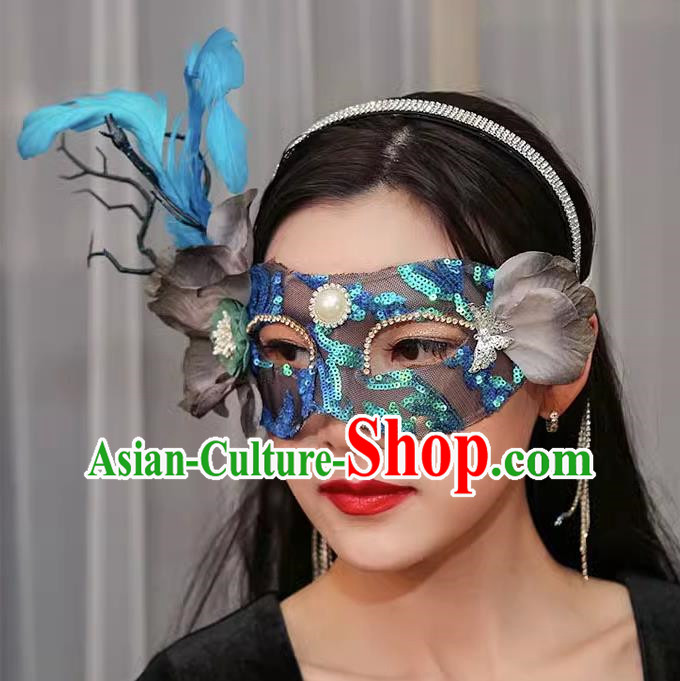 Venetian Green Flower Mask Feather Masked Singer Halloween Carnival Ball Party Mask