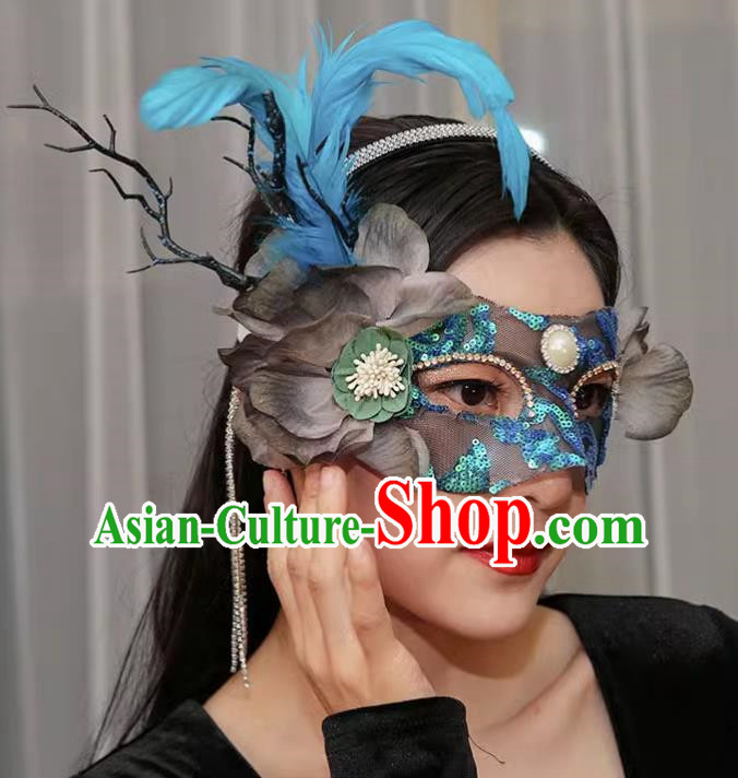 Venetian Green Flower Mask Feather Masked Singer Halloween Carnival Ball Party Mask