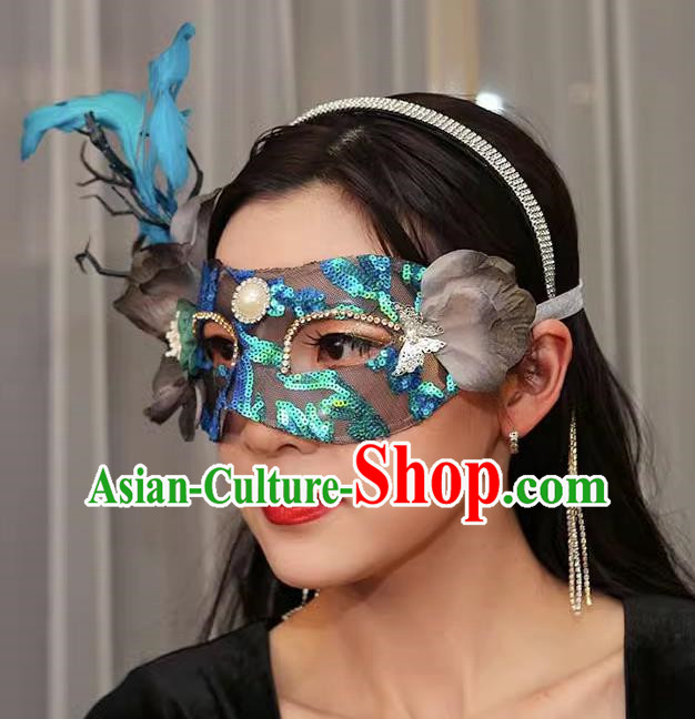 Venetian Green Flower Mask Feather Masked Singer Halloween Carnival Ball Party Mask