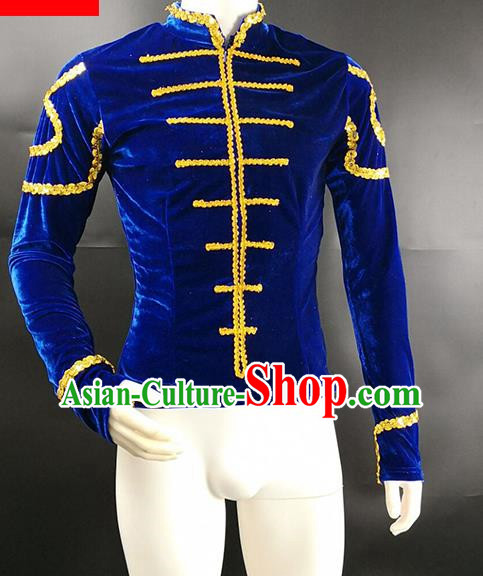 Royal Blue Men Ballet Tops Custom Made Ballet Performance Costumes Adult Custom Aerobics Gymnastics Dance Clothes