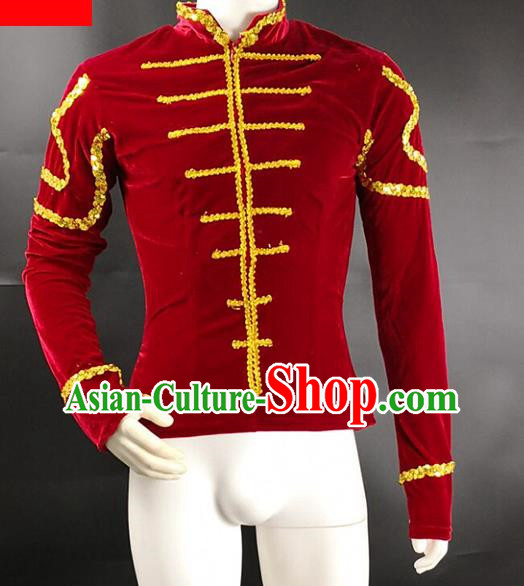 Men Ballet Tops Burgundy Costumes Dance Aerobics Gymnastics Ballet