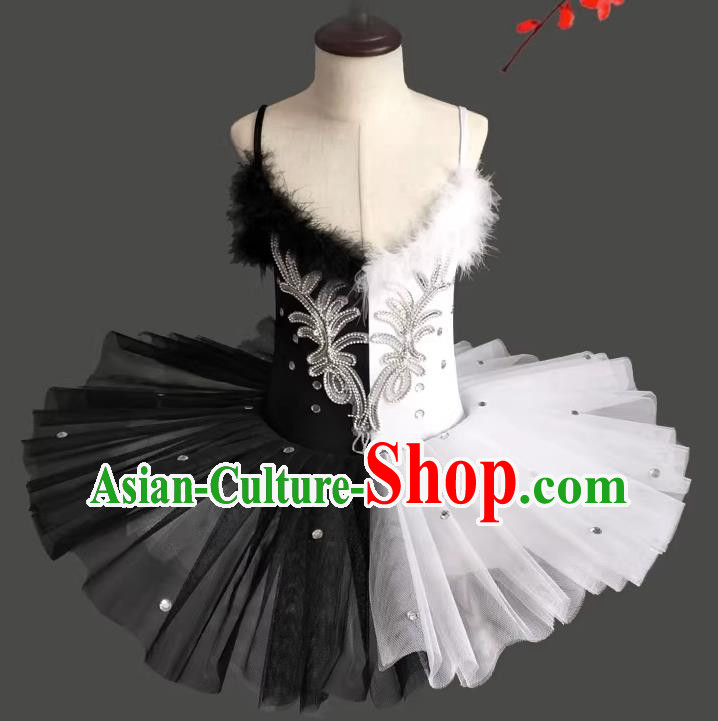 Children Little Swan Dance Sling Ballet Skirt Swan Lake Tutu Skirt Black And White Professional Ballet TUTU Skirt