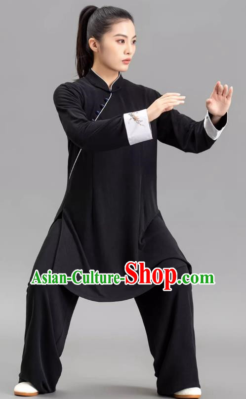 Tai Chi Clothing Slanted Lapel Black Chinese Women Performance Clothing Tai Chi Practice Clothing
