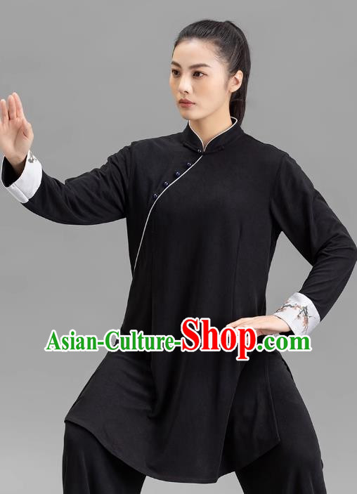 Tai Chi Clothing Slanted Lapel Black Chinese Women Performance Clothing Tai Chi Practice Clothing