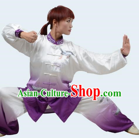 Purple Tai Chi Clothes Cloud Crane Gradient Transition Color Three Piece Suit Drape Embroidery Exercise Clothes Men And Women Performance Clothes