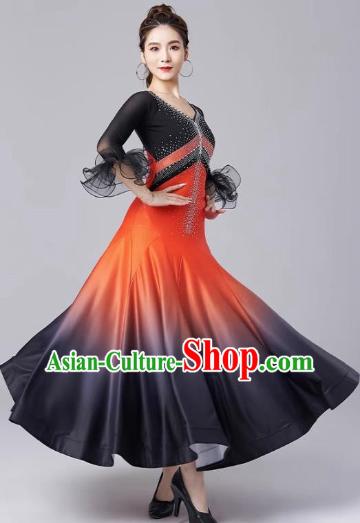 Modern Dance Skirt National Standard Dance Waltz Ballroom Dance Advanced Gradient Large Swing Skirt Practice Performance Clothing