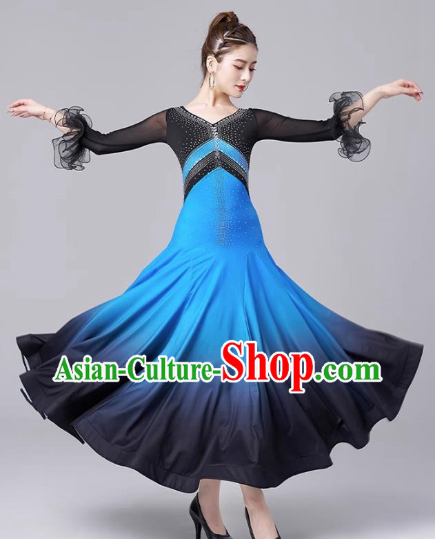 Modern Dance Skirt National Standard Dance Waltz Ballroom Dance Advanced Gradient Large Swing Skirt Practice Performance Clothing