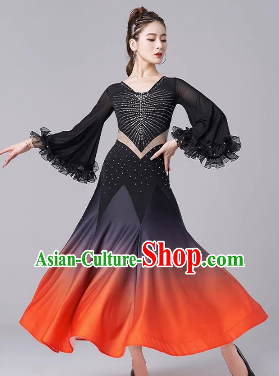 Modern Dance Skirt Women New National Standard Dance Waltz Ballroom Dance Latin Dance Gradient Large Swing Skirt Practice Performance Clothing