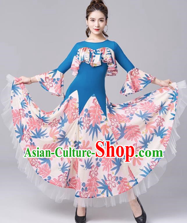 Modern Dance National Standard Dance Skirt Women New Waltz Ballroom Dance Print Large Swing Dress Performance Clothing